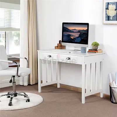 Sleek White Study Desk with Drawers