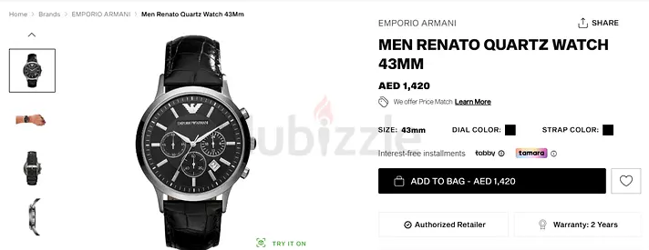 Emporio Armani Mens Renato Quartz Watch 43mm