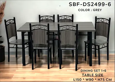 Stylish Grey Dining Set with 6 Chairs