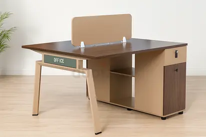 Wooden 2 Person Face-to-Face Office Workstation Desk - Modern Computer Table with Drawer and Cabinet