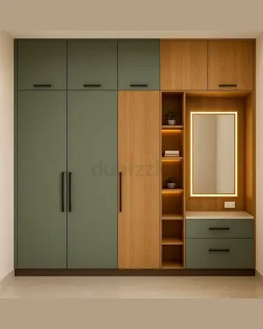 Modern Two-Tone Wardrobe with Integrated Mirror