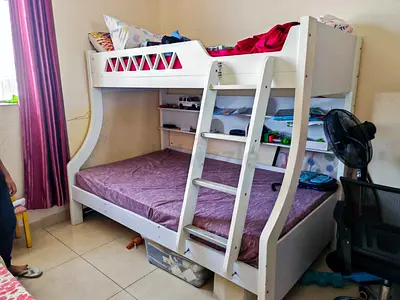 Stylish White Bunk Bed with Storage Shelves
