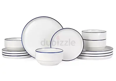 OLLIEROO 12 piece Porcelain Dinnerware Set, Set for 4, Microwave  Dishwasher Safe, White and Blue