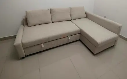 IKEA L Shape Sofa cum bed with big storage and you can fix the storage left or right anyside you wan