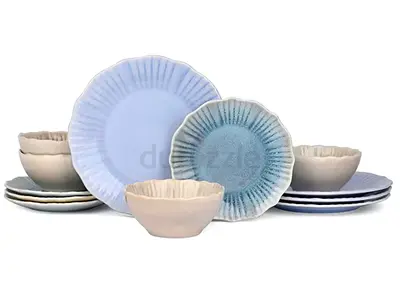 OLLIEROO 12 piece Stoneware Dinnerware Set, Set for 4, Microwave  Dishwasher Safe, Beach House vibe