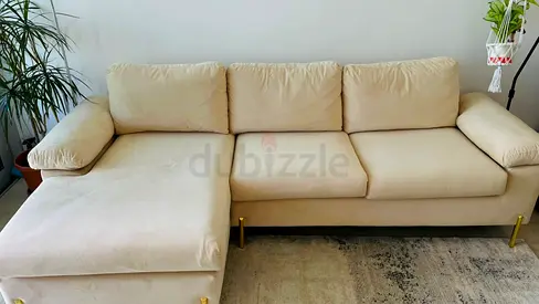 Comfy Beige Sofa with Chaise Lounge