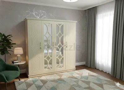 Elegant Cream Wardrobe with Decorative Mirrors