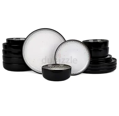 OLLIEROO 16 piece Stoneware Dinnerware Set, Set for 4, Microwave  Dishwasher Safe, Reactive Black