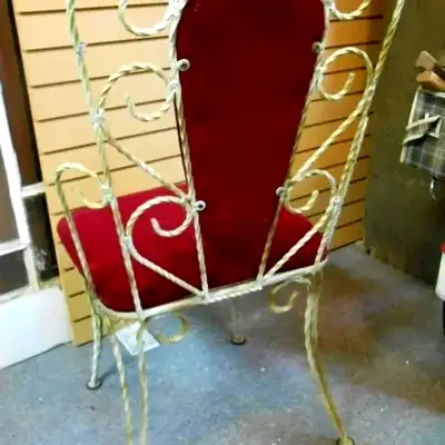 Vintage Wrought Iron Princess Style Chair and Mirror