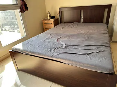 Solid Wood Bed Frame with Spring Mattress (already disassembled)