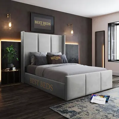 Elegant King-Size Bed with Luxurious Headboard