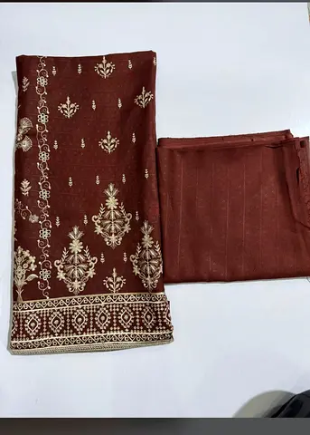 Bumper sale offer original peach wool Dhanak Heavy Embroidery 2pc .
