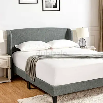 Comfortable Grey Bed Frame with Soft Headboard