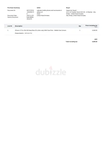 Apple iPhone 17 Pro 256 GB Deep Blue (SIM only) with FaceTime - Middle East Version