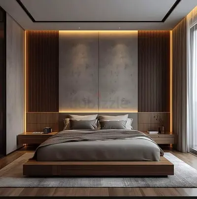 Elegant and Modern King-Size Bed with Warm Lighting