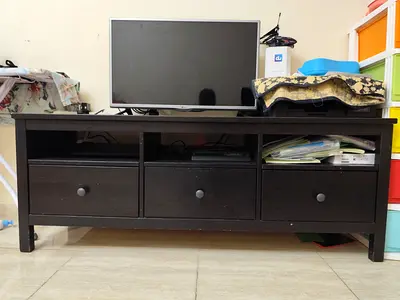 Sturdy Black TV Stand with Drawers