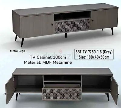Modern Grey TV Cabinet with Metal Legs