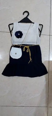 Charming Navy Blue Dress with Accessories بضاعة تركية ٣ قطع جودة عالية جدا