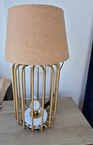 Elegant Gold and White Table Lamp with Natural Fabric Shade