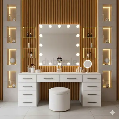 Elegant White Dressing Table with LED Mirror
