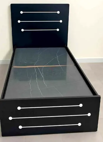 Sleek Black Bed Frame with Marble Design