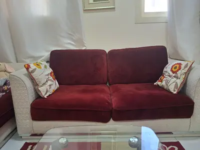 Cozy 2-Seater Sofa in Burgundy with Decorative Cushions