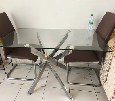 Modern Glass Dining Table with Stylish Chairs