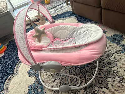 Cozy Baby Bouncer in Pink with Star Toy