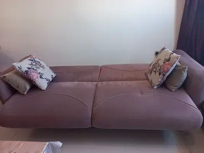 Urgent sale Sofa Set with convertible bed  storage. Color-beige and  pink