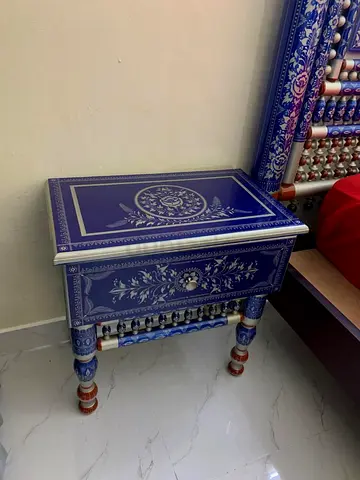 Unique Blue Ornate Bed Frame.solid rose wood furniture.made in Pakistan