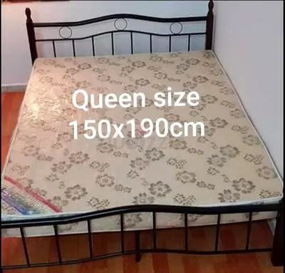 Queen size Bed with mattress 150x190cm.  Any time delivery available