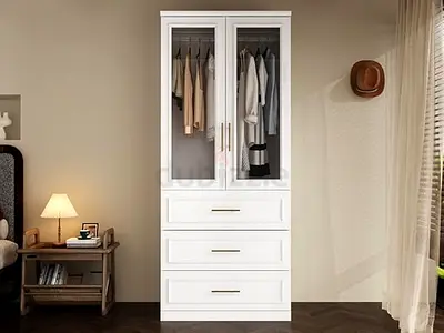 Elegant White Wardrobe with Glass Doors