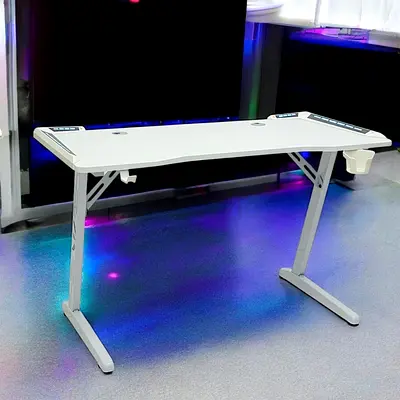 White Gaming Table – LED Gaming Desk Perfect For Gaming Room Furniture