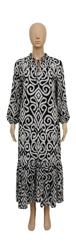 Elegant Black and White Printed Maxi Dress