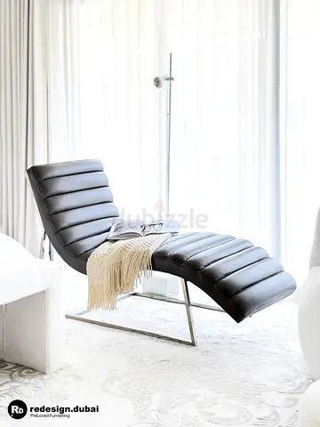 GREY LEATHER CHAISE LOUNGE or daybed or sofa or recliner or accent chair