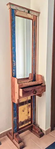 Solid Wood Rustic Boho Chic Vintage Mirror with Drawer