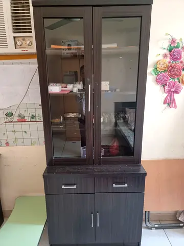 Sturdy Dark Brown Display Cabinet with Glass Doors