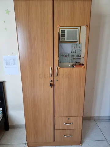 Stylish Wooden Wardrobe with Mirror and Drawers
