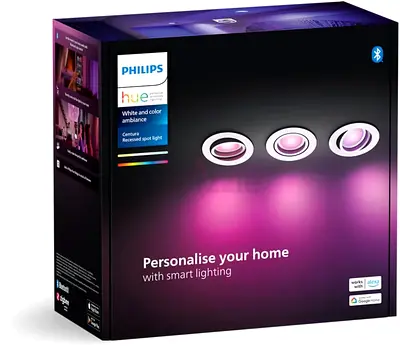 Philips Hue White Color Ambiance Centura Round Recessed Spotlights Pack of 3 Dimmable Ceiling Light