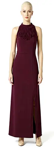 Elegant Burgundy Maxi Dress with Fringed Neckline