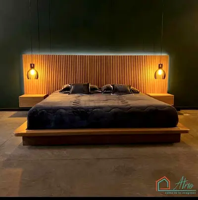 Modern Wooden Bed with Stylish Headboard