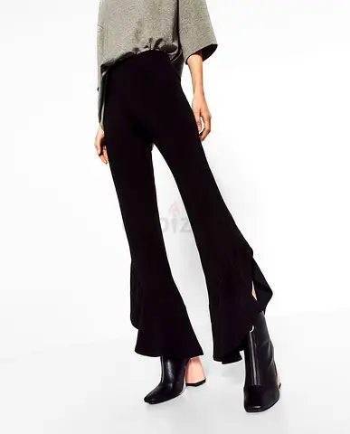 Zara Black Pants with Asymmetrical Ruffle Flare