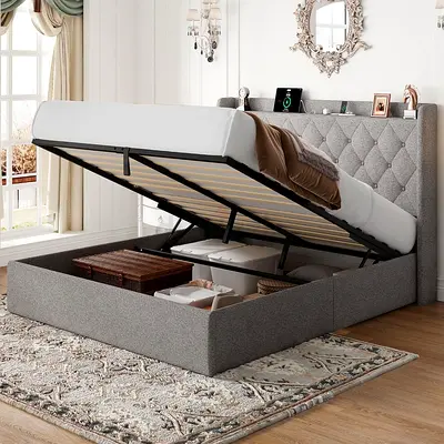 Luxurious Stylish Velvet Fabric Customised Hydraulic Storage Bed With Extra shelf For space for sale