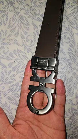Ferragamo Brown black  Belt with Unique Buckle