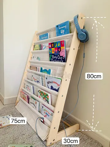 Baby kid’s wooden and canvas bookshelf