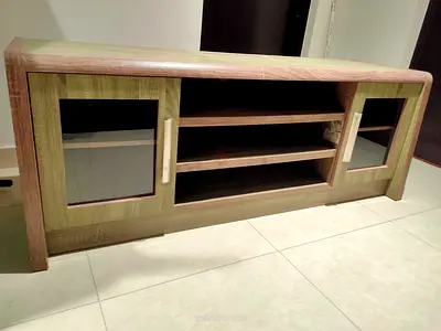 Sturdy Entertainment Center with Glass Doors