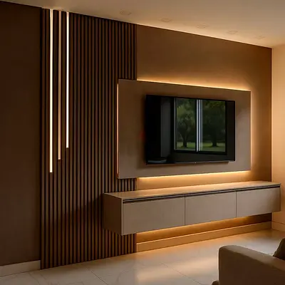 Sleek and Modern Entertainment Center with Wall-Mounted TV