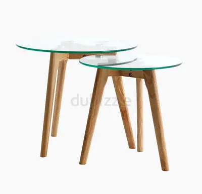 Stylish Glass and Oak cofee Tables - Set of 2