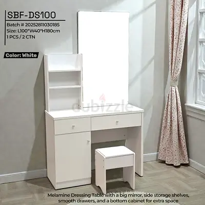 Elegant White Melamine Dressing Table with Mirror