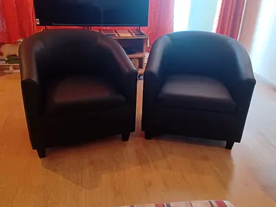 Comfortable Black Leather Armchairs for Sale -2 pcs
